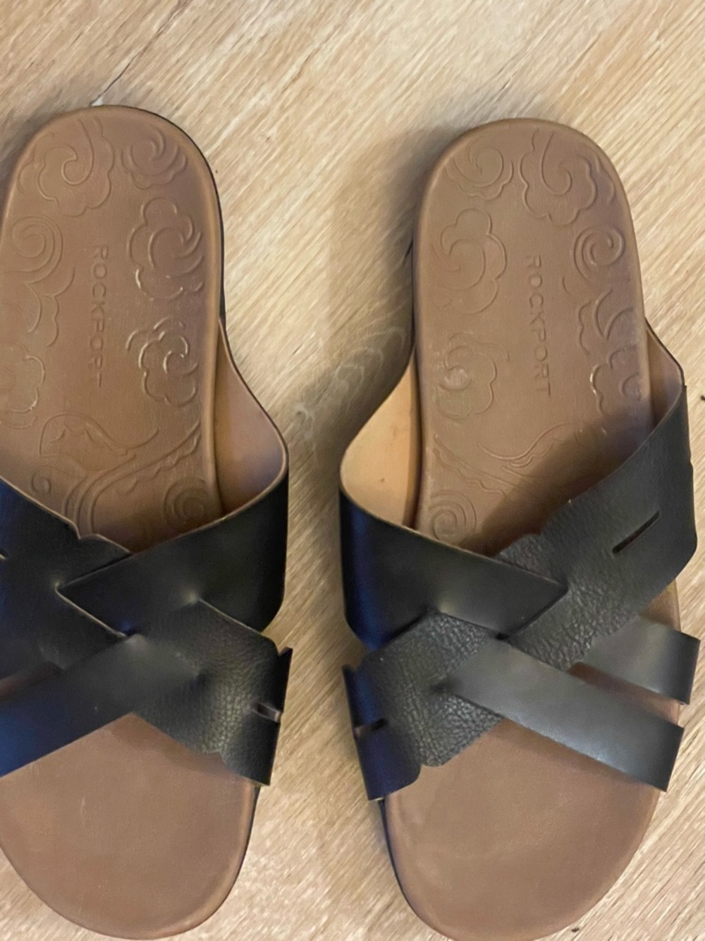 Rockport Crossband Slide Sandals Black 8.5 Wide Pre-owned